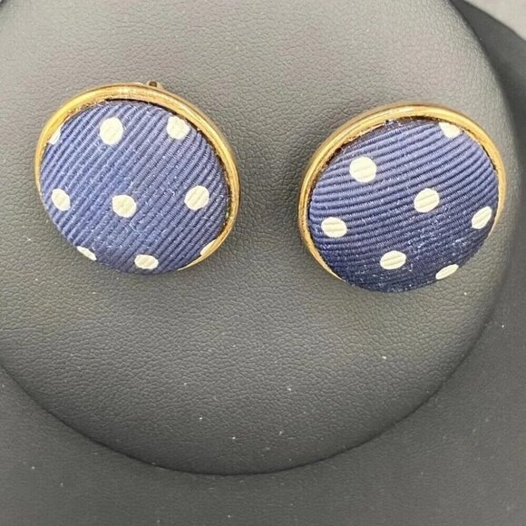 Pretty Woman Polo Navy and White Polka Dot Clip On Earrings Ellen Designs - Picture 2 of 12